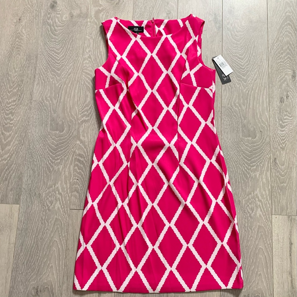 AGB Pink/White Sleeveless Midi Sheath Dress 8